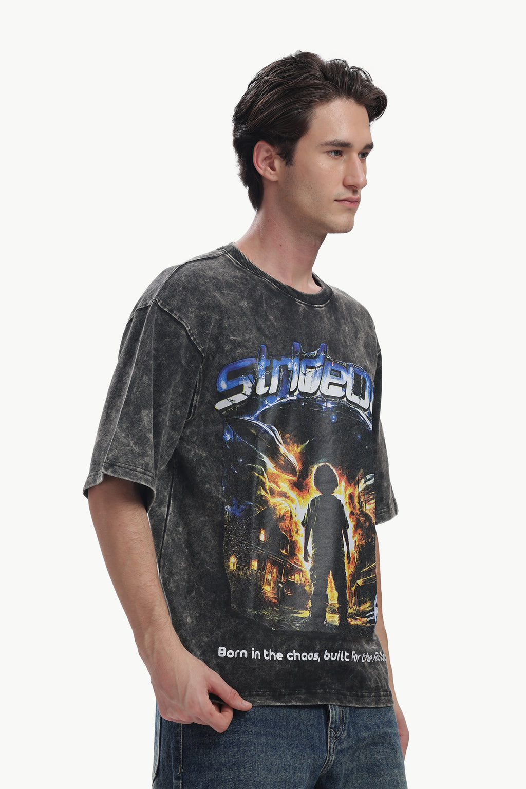 Oversized Acid Wash Box Print T-shirt