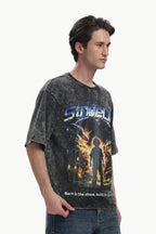 Oversized Acid Wash Box Print T-shirt