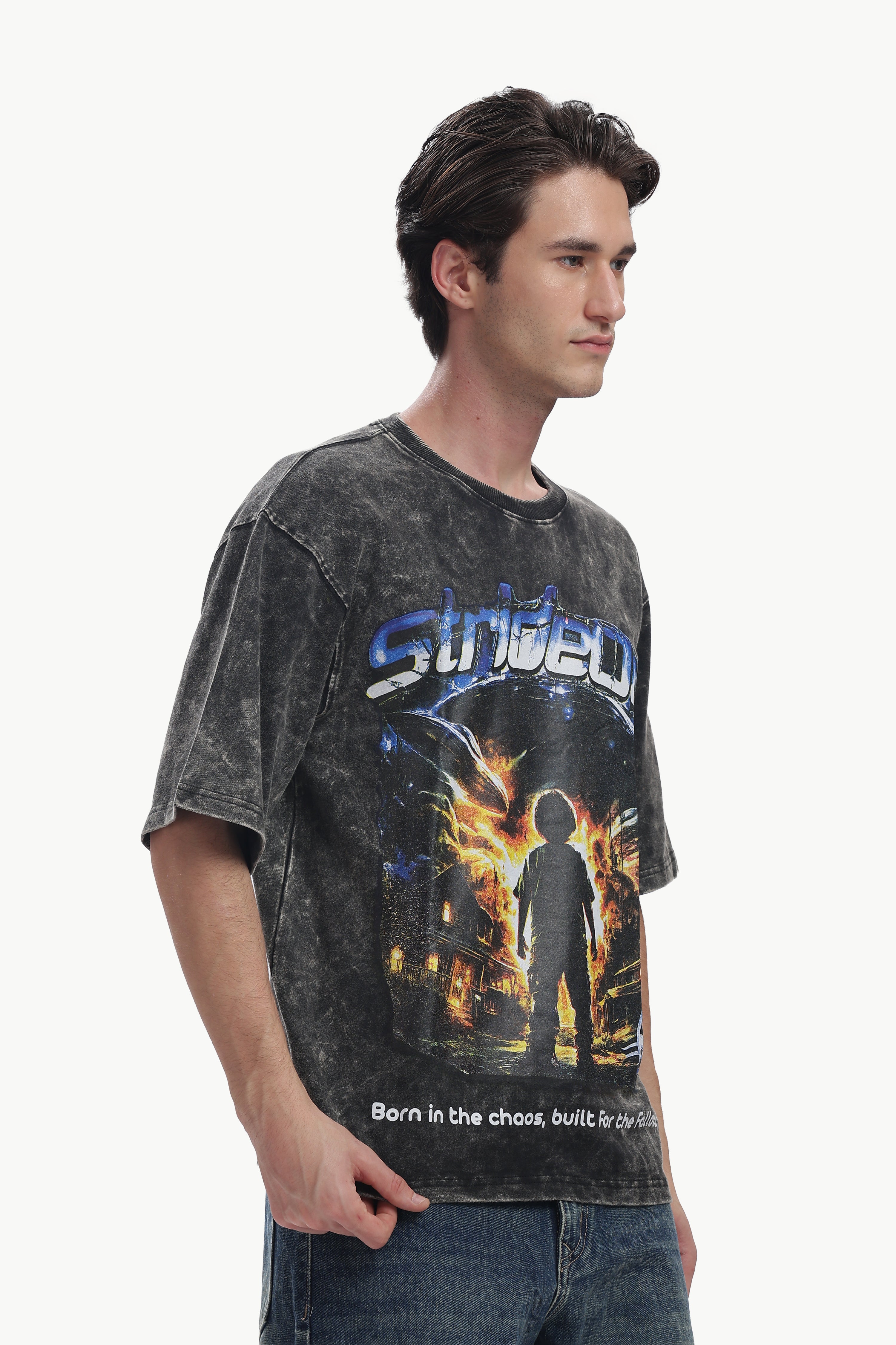 Oversized Acid Wash Box Print T-shirt