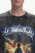 Oversized Acid Wash Box Print T-shirt