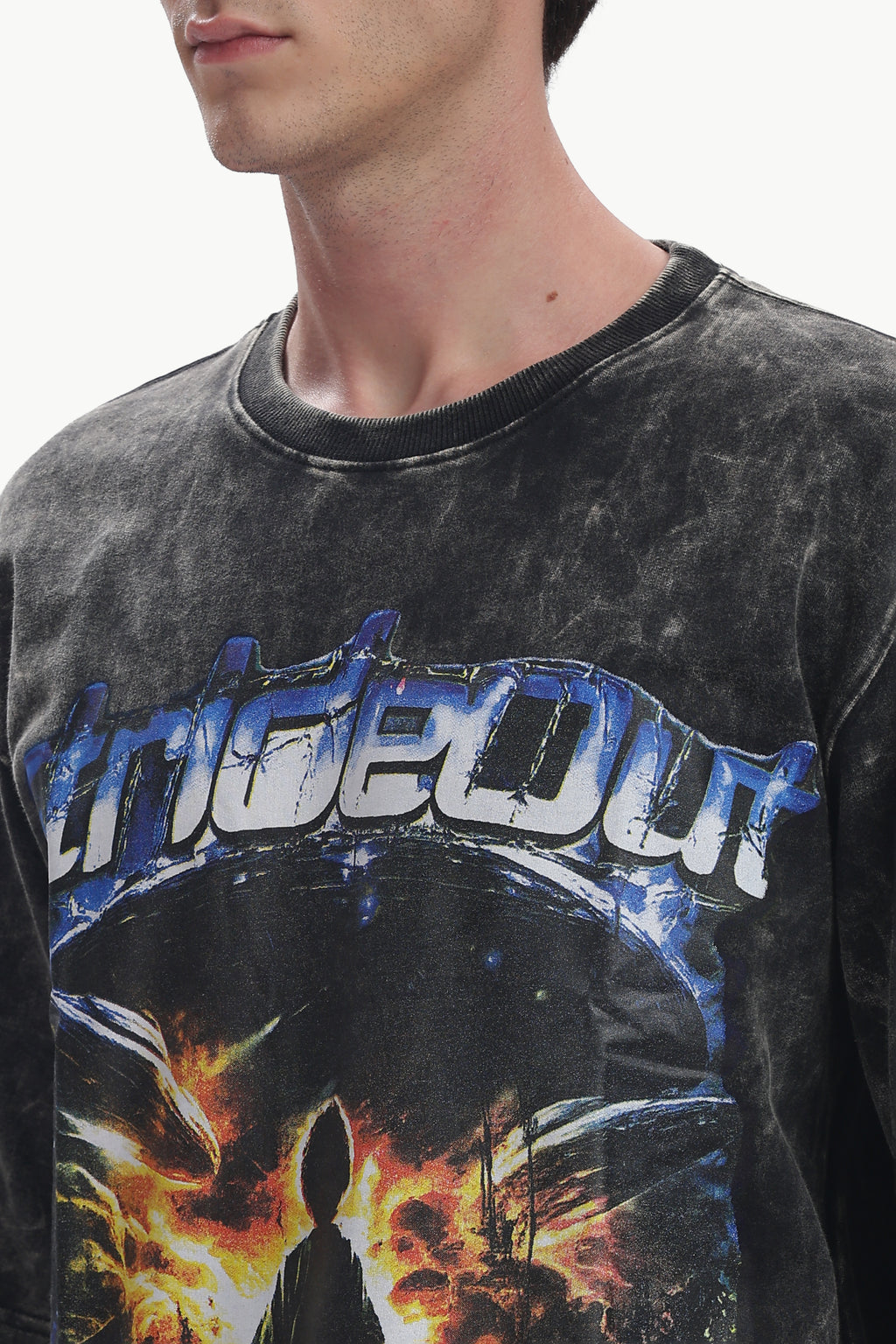 Oversized Acid Wash Box Print T-shirt