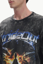 Oversized Acid Wash Box Print T-shirt