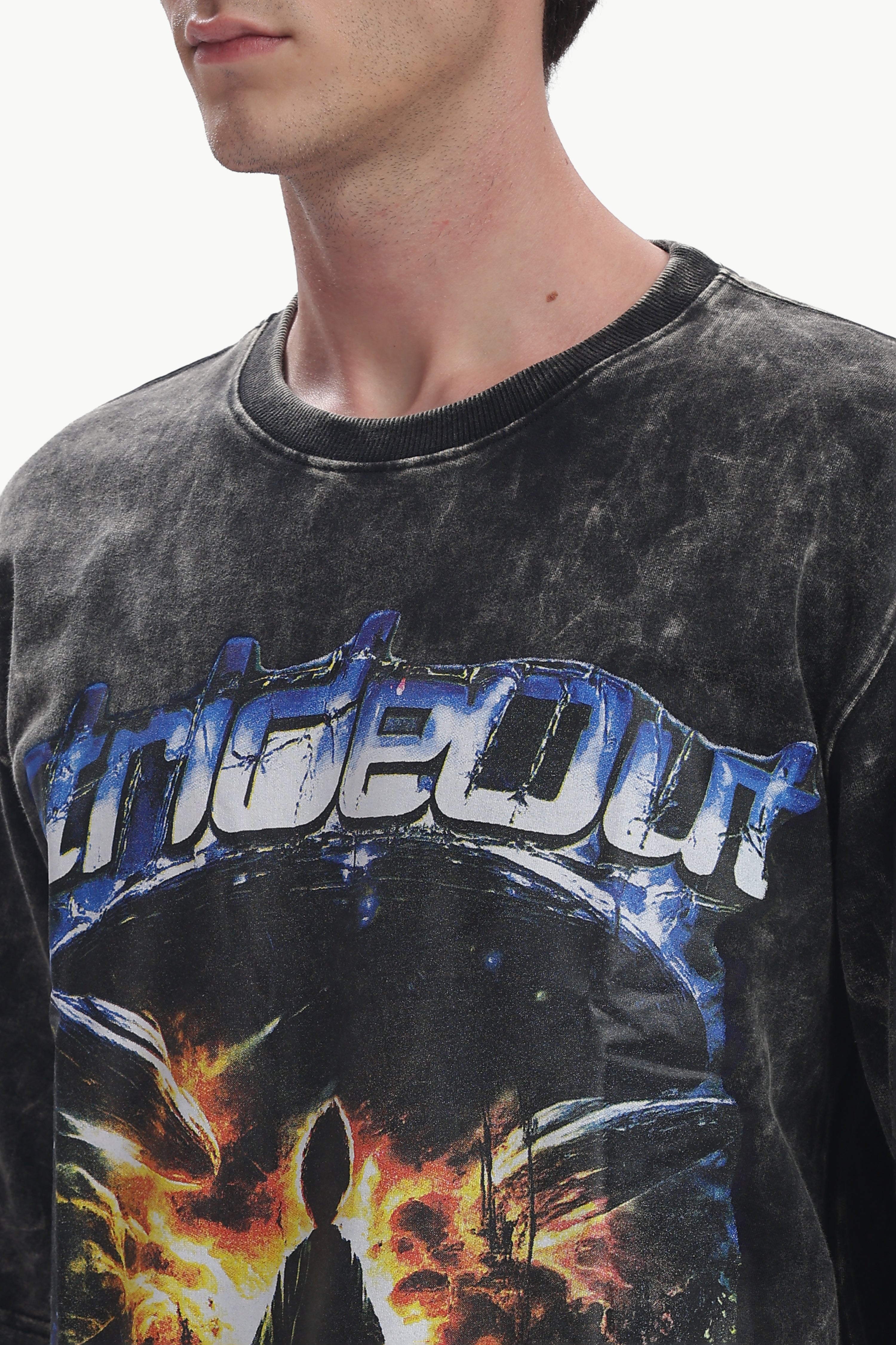 Oversized Acid Wash Box Print T-shirt