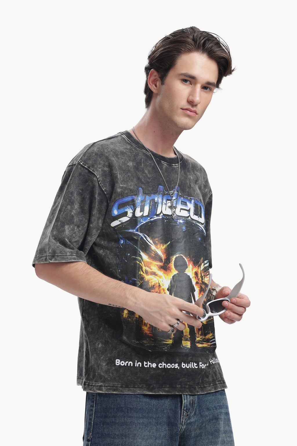 Oversized Acid Wash Box Print T-shirt