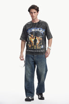 Oversized Acid Wash Box Print T-shirt