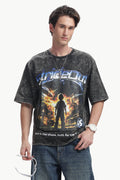 Oversized Acid Wash Box Print T-shirt