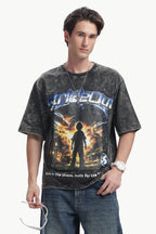 Oversized Acid Wash Box Print T-shirt
